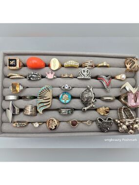 Lot of 34+ Assorted Rings Mixed Sizes & Colors Fashion Jewelry